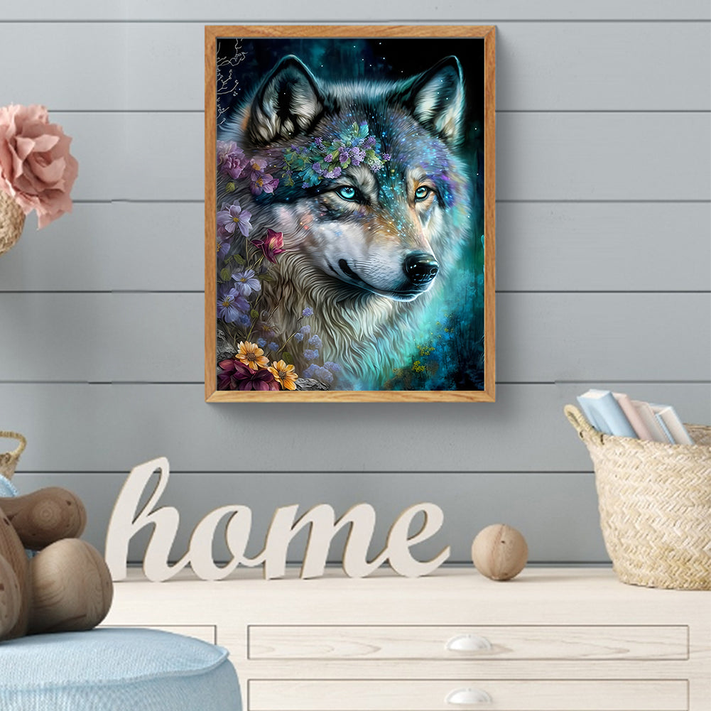 Flower Wolf - Full Round Drill Diamond Painting 30*40CM