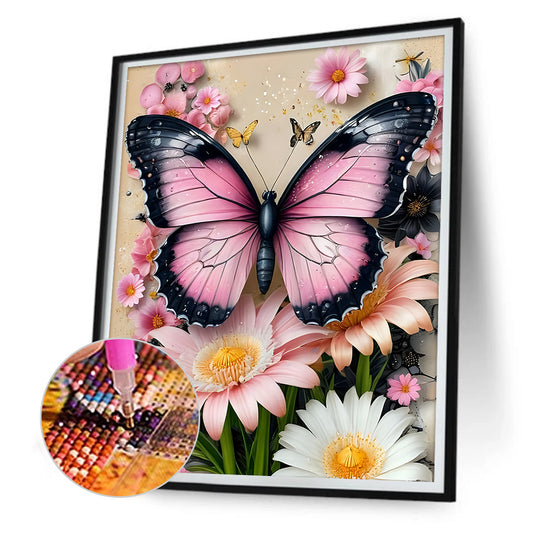 Flower Butterfly - Full Round Drill Diamond Painting 30*40CM