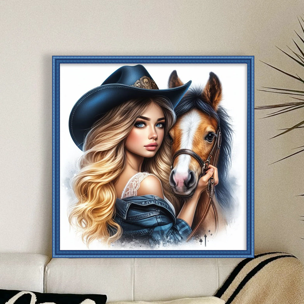 Girl And Horse - 11CT Stamped Cross Stitch 40*40CM