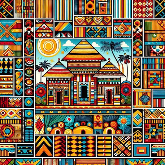 Colorful Pattern Cottage - 11CT Stamped Cross Stitch 50*50CM