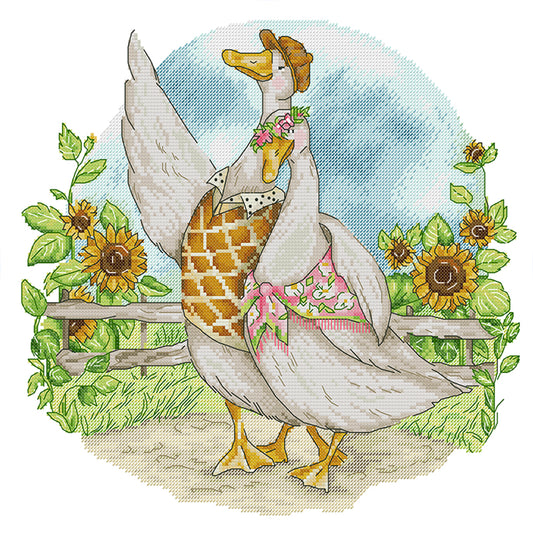 Duck Couple In Honeymoon - 14CT Stamped Cross Stitch 38*36CM(Joy Sunday)
