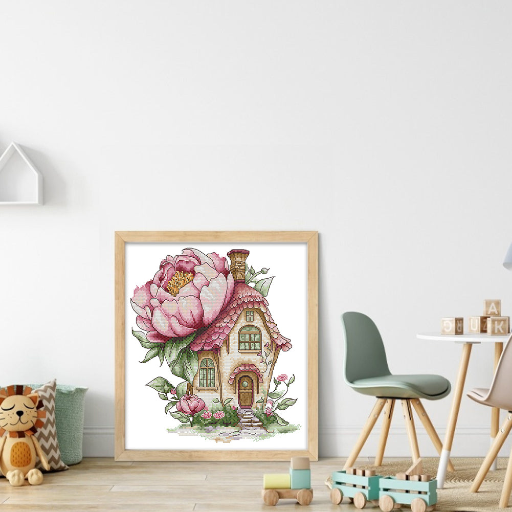 Peony Cottage - 14CT Stamped Cross Stitch 31*33CM(Joy Sunday)