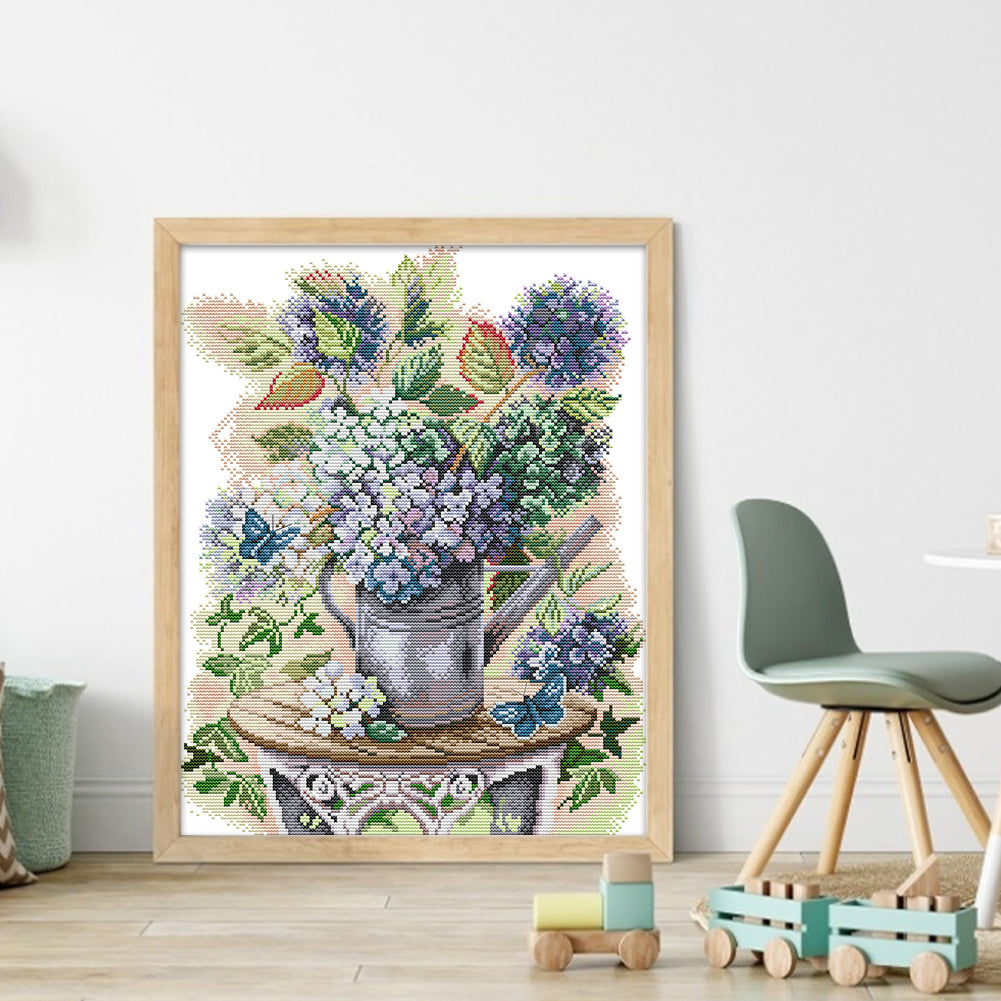 Hydrangea And Butterfly - 14CT Stamped Cross Stitch 35*42CM(Joy Sunday)