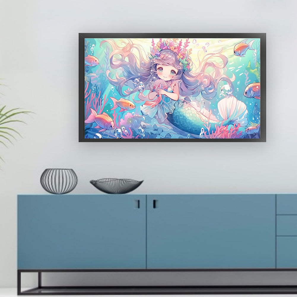 Mermaid And Cute Girl - 9CT Stamped Cross Stitch 90*50CM(Mona Lisa Brand)