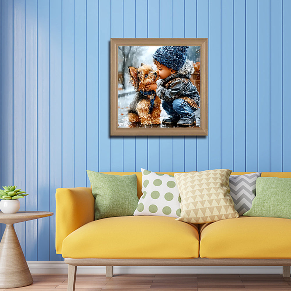 Cute Kid And Puppy - Full Round Drill Diamond Painting 40*40CM