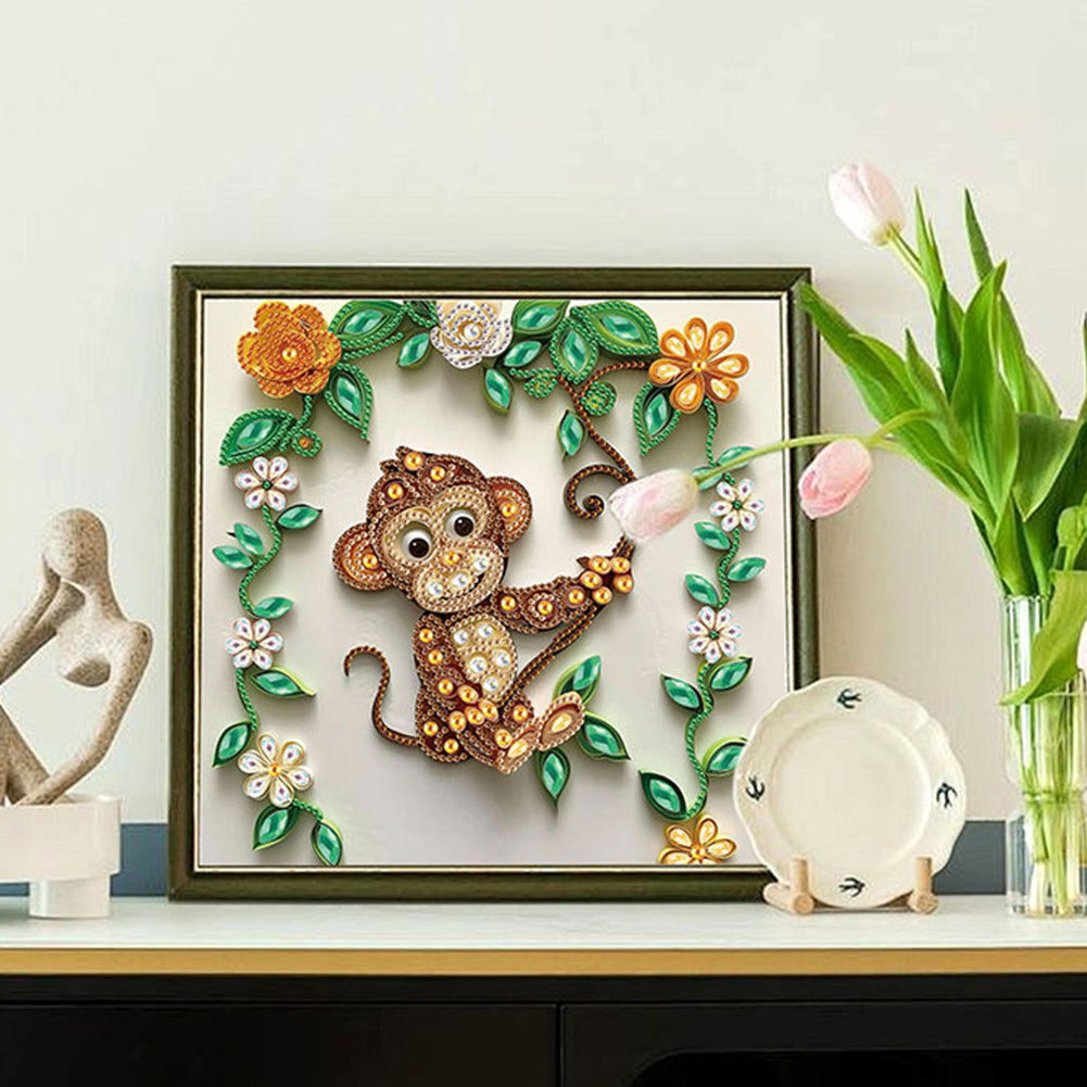 Paper Quilling Monkey - Special Shaped Drill Diamond Painting 30*30CM