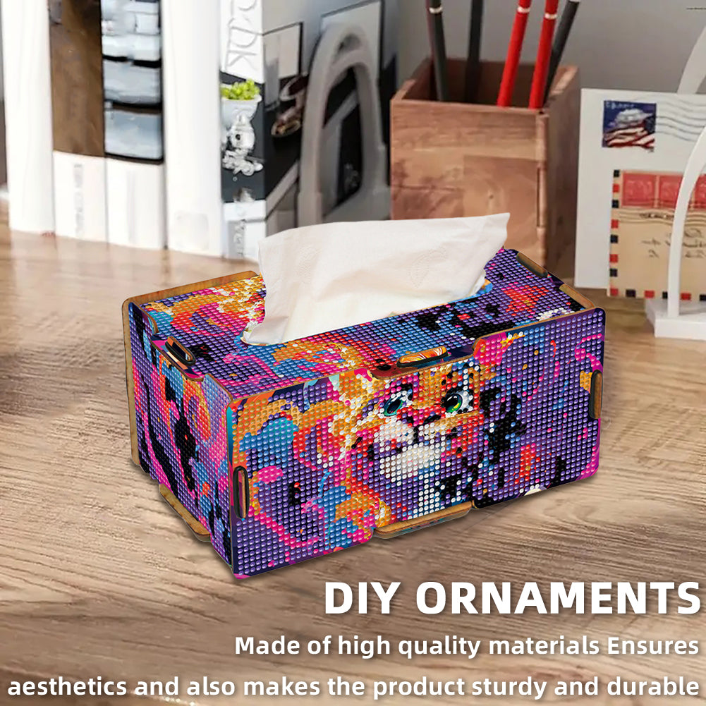 Lion 5D DIY Diamond Painting Handmade Tissue Holder Wooden Tissue Box Craft