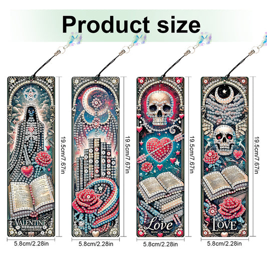 4Pcs Halloween Themed DIY Diamond Painting Bookmark for Reading Enthusiasts