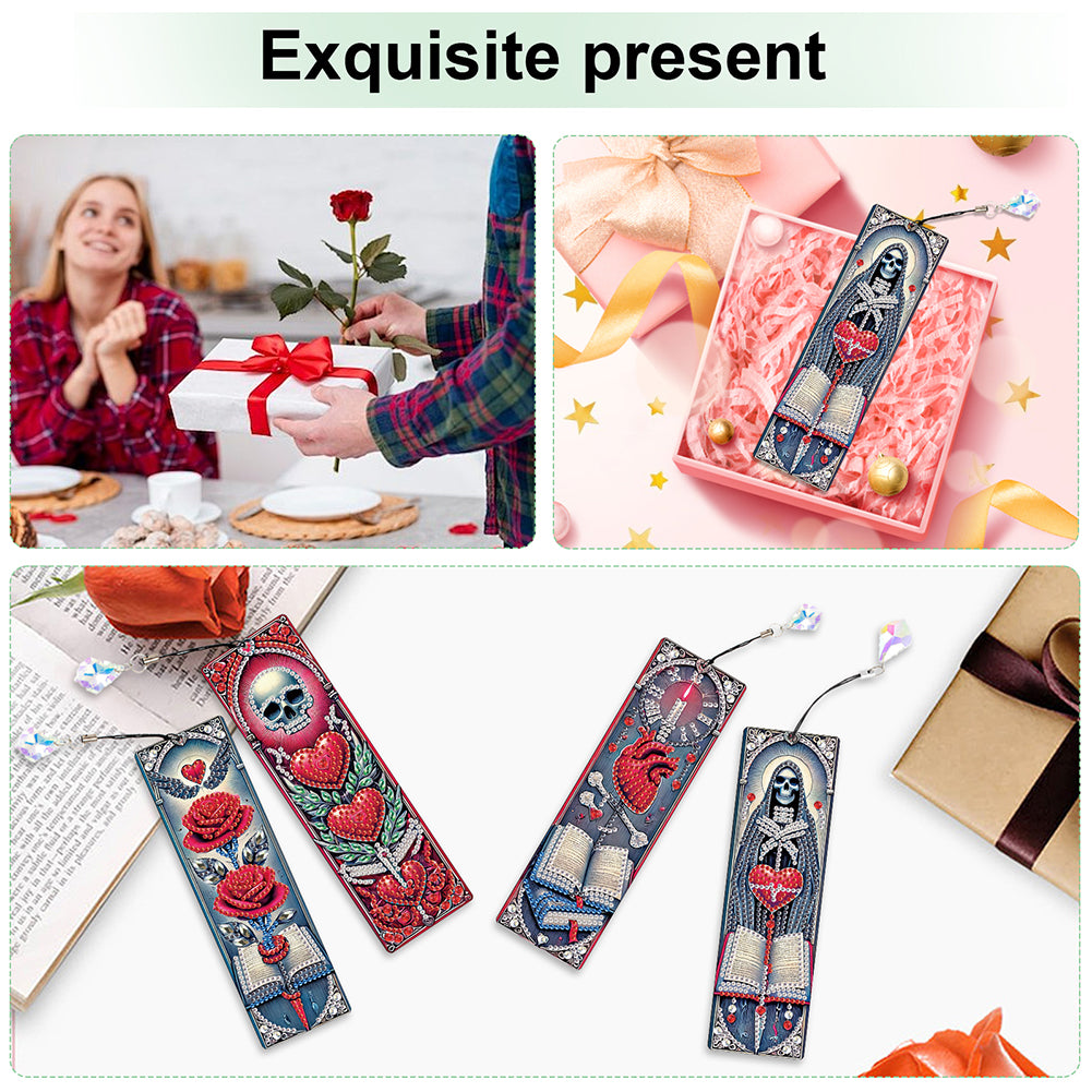 4Pcs Halloween Themed DIY Diamond Painting Bookmark for Reading Enthusiasts