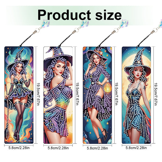 4Pcs Halloween Themed DIY Diamond Painting Bookmark for Reading Enthusiasts
