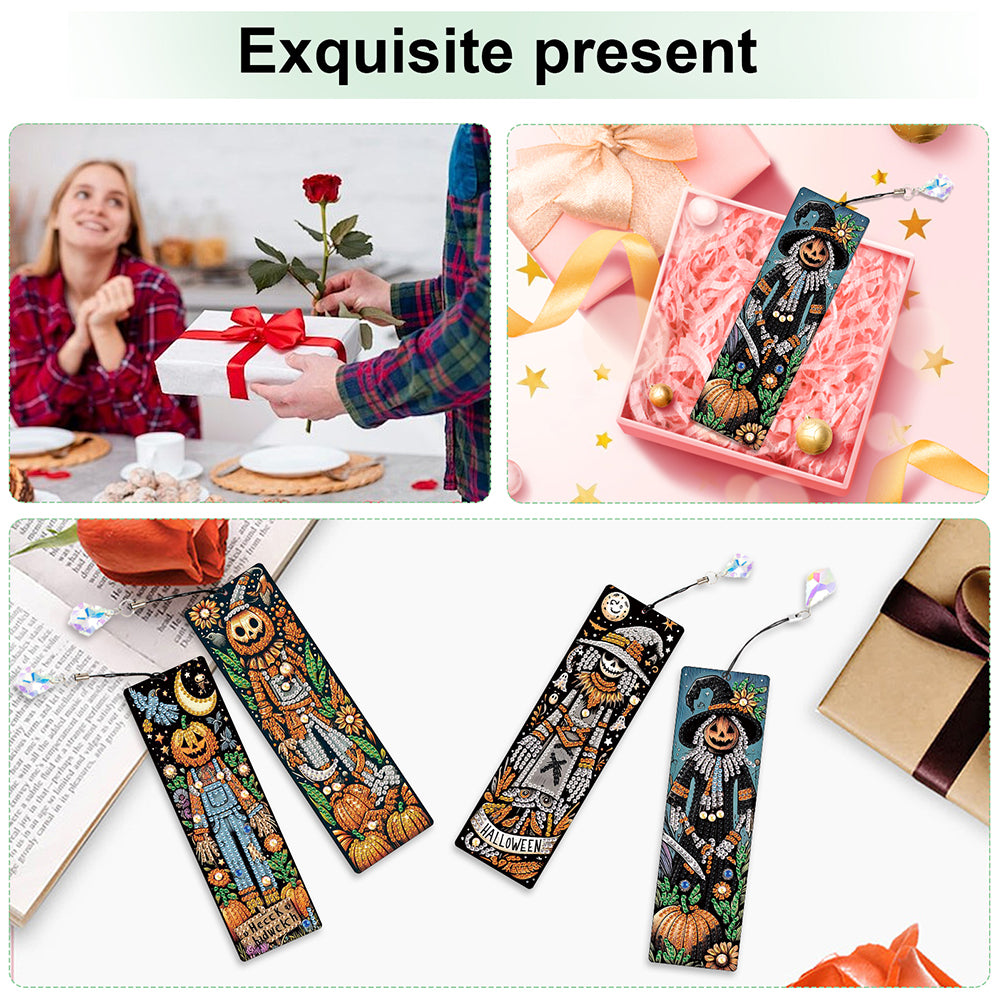 4Pcs Halloween Themed DIY Diamond Painting Bookmark for Reading Enthusiasts