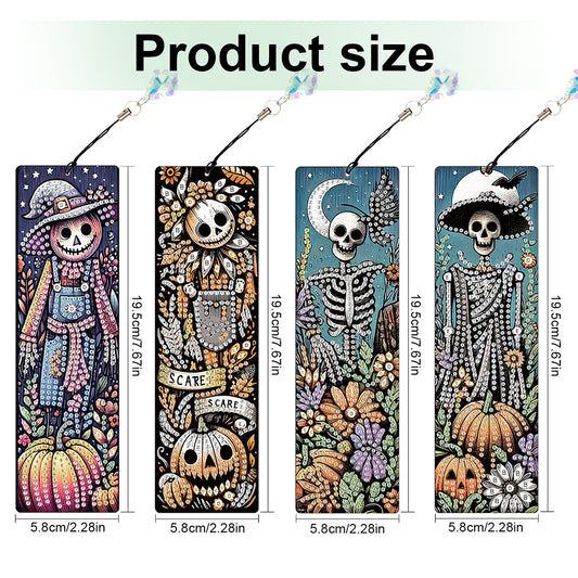 4Pcs Halloween Themed DIY Diamond Painting Bookmark for Reading Enthusiasts