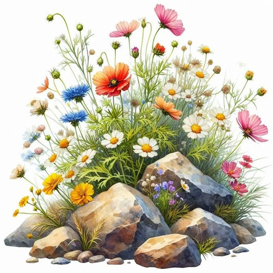 Flowers In Stone - 18CT Stamped Cross Stitch 25*25CM