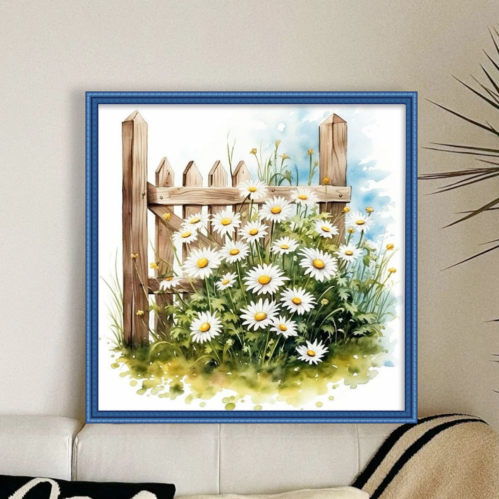 Daisy Fence - 18CT Stamped Cross Stitch 25*25CM