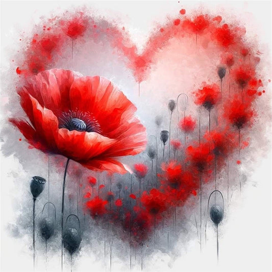 Love Heart Poppy - 11CT Stamped Cross Stitch 40*40CM