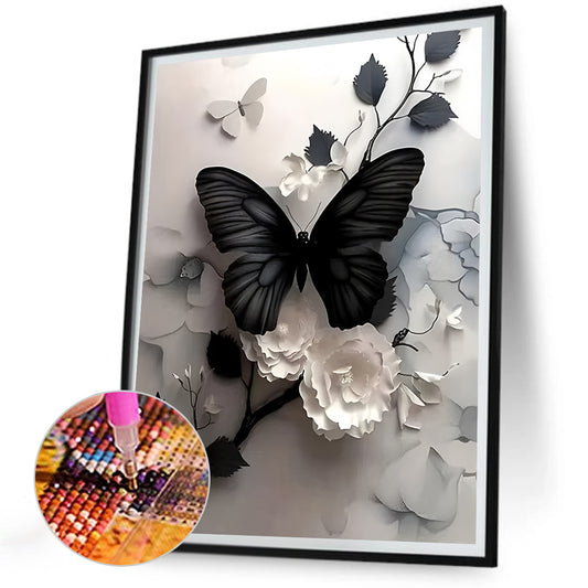 Black Butterfly - Full Round Drill Diamond Painting 30*40CM