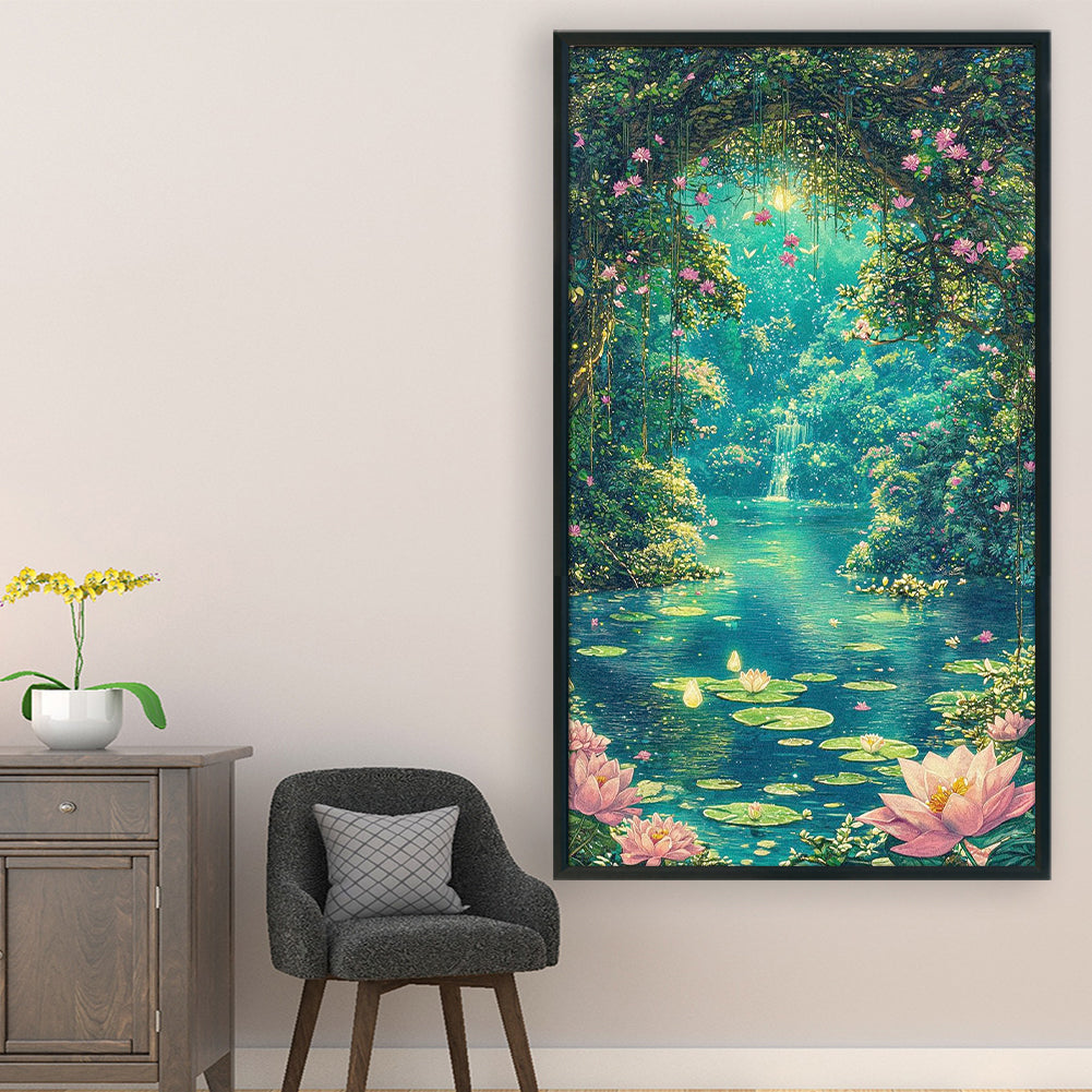 Moonlight Over Lotus Pond - 14CT Stamped Cross Stitch 40*70CM