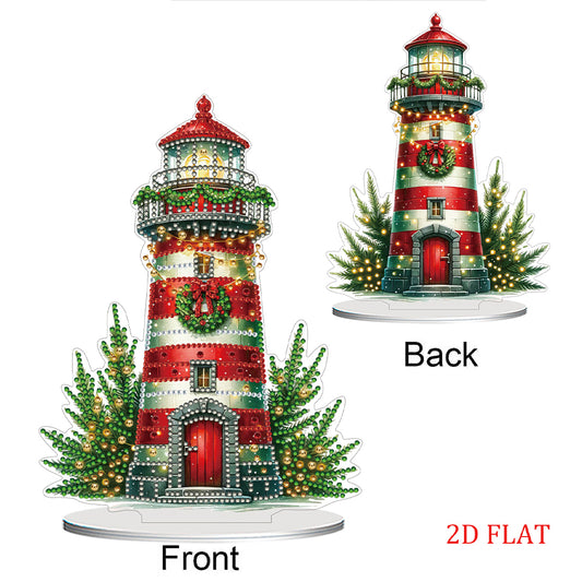 2D Flat Christmas Lighthouse Print DIY Table Top Diamond Painting Ornament Kits
