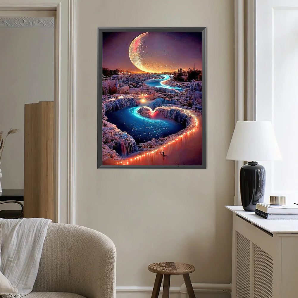 Beautiful Crescent Moon Night Scene - Full Round Drill Diamond Painting 40*50CM