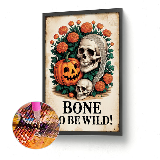 Halloween Pumpkin Skeleton - Full Round Drill Diamond Painting 30*45CM
