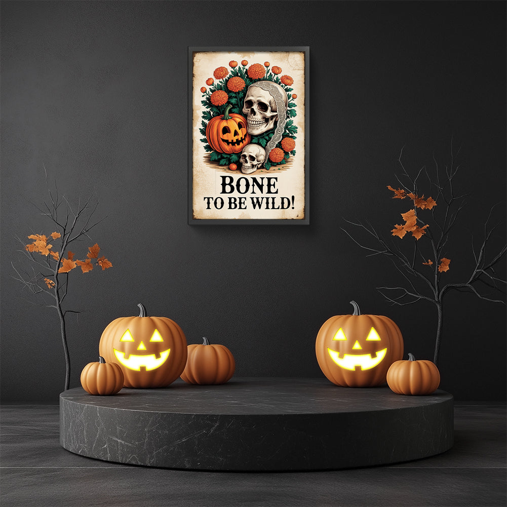 Halloween Pumpkin Skeleton - Full Round Drill Diamond Painting 30*45CM
