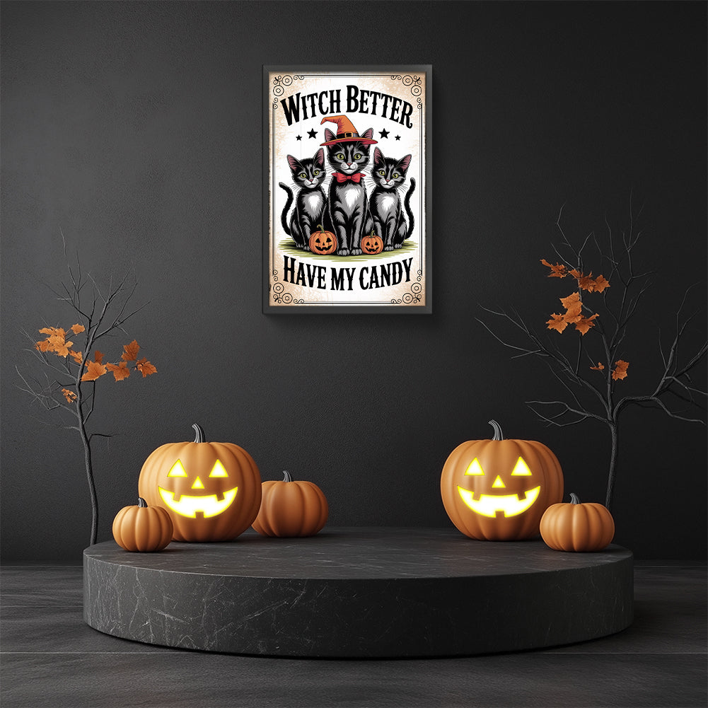 Halloween Cats - Full Round Drill Diamond Painting 30*45CM