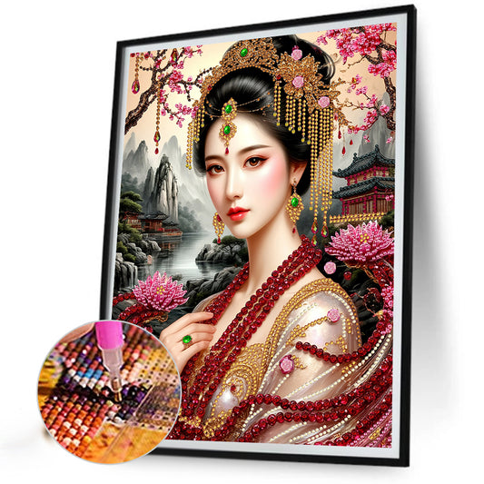 Chinese Style Girl - Special Shaped Drill Diamond Painting 30*40CM