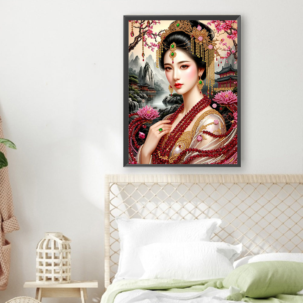 Chinese Style Girl - Special Shaped Drill Diamond Painting 30*40CM