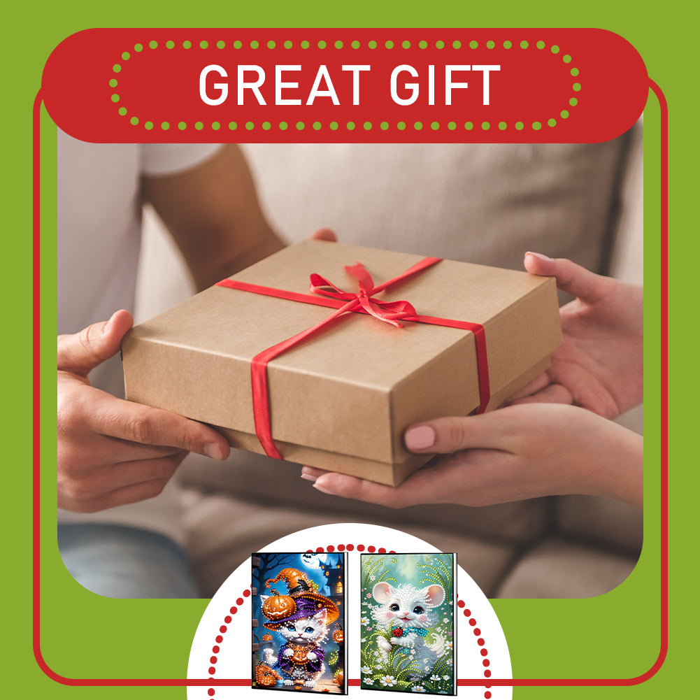 2pcs 50-Page A5 Cat and Mouse Diamond Painting Notebook for Adults Holiday Gift