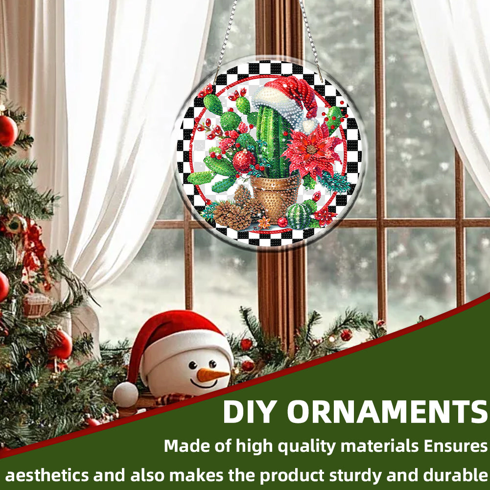 Acrylic 2D Flat DIY Christmas Cactus Diamond Art Pendant Wall Decoration