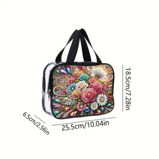 DIY Gemstone Flower Diamond Art Rhinestone Makeup Bag Transparent Storage Pack