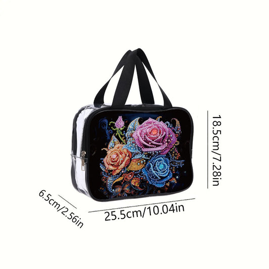 DIY Flower Diamond Art Rhinestone Makeup Bag Transparent PVC Storage Pack Gift