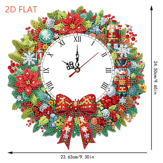 2D Flat DIY Christmas Wreath Acrylic Diamond Painting Clock Pendant Home Decor