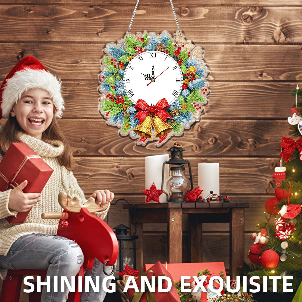 2D Flat DIY Christmas Acrylic Diamond Painting Clock Pendant Home Decoration