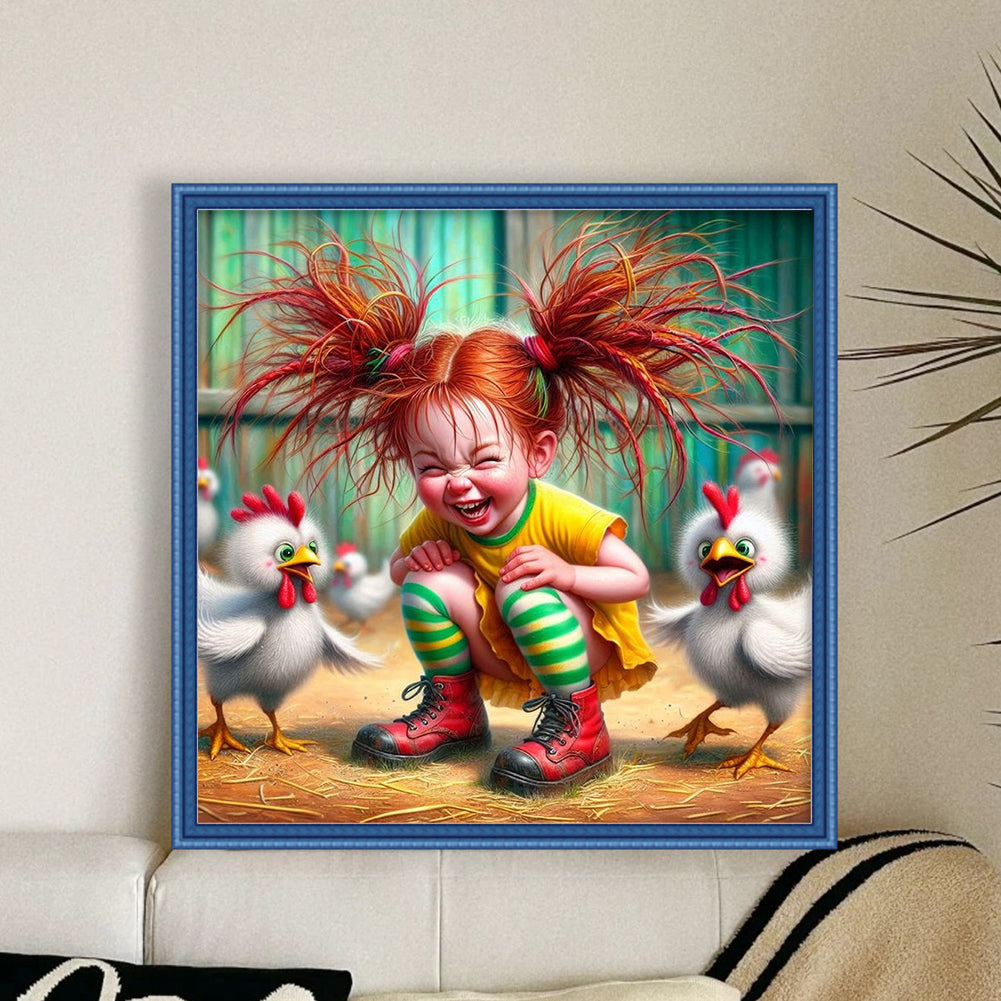 Girl And Chicken - 11CT Stamped Cross Stitch 40*40CM