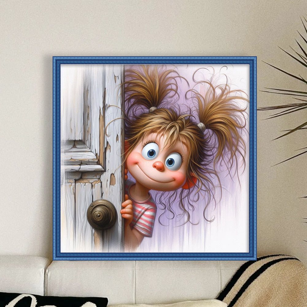 Girl Opening The Door - 11CT Stamped Cross Stitch 40*40CM