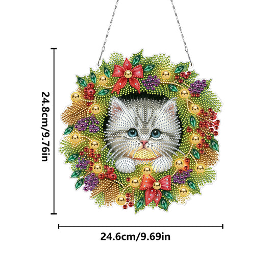 2D/Flat Christmas DIY Diamond Art Acrylic Pendant Wall Door Decoration (Cat)