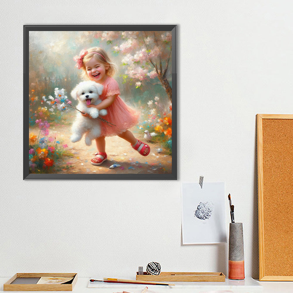 Dog And Little Girl - Full Round Drill Diamond Painting 40*40CM