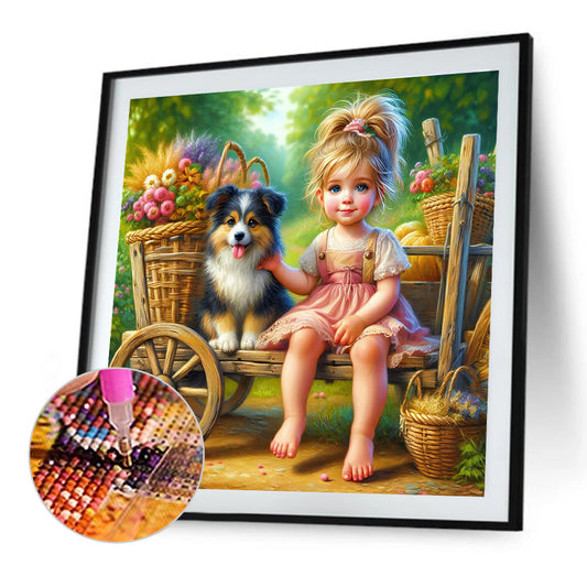 Dog And Child - Full Round Drill Diamond Painting 40*40CM