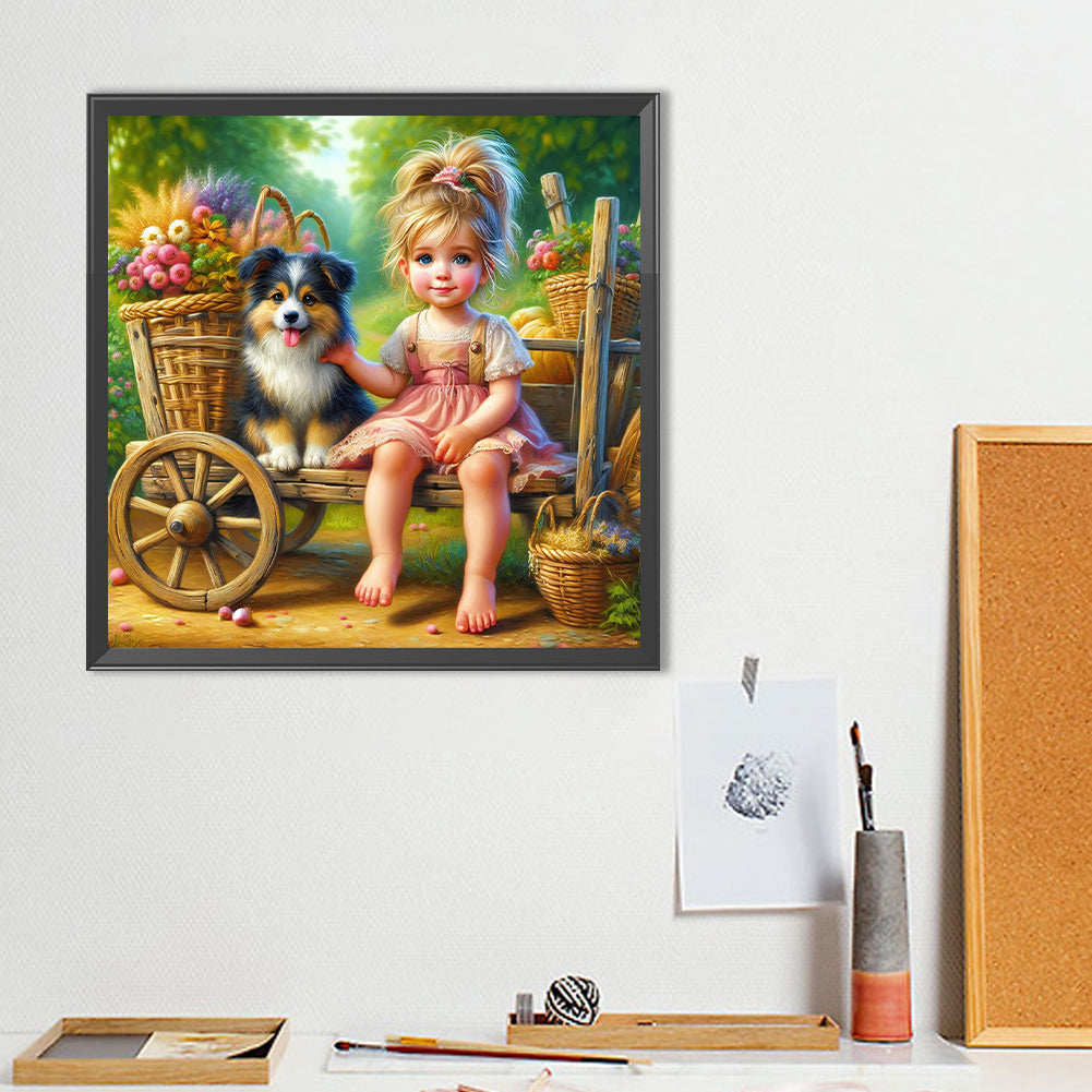 Dog And Child - Full Round Drill Diamond Painting 40*40CM