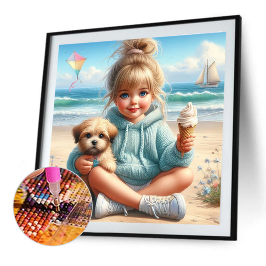Dog And Child - Full Round Drill Diamond Painting 40*40CM