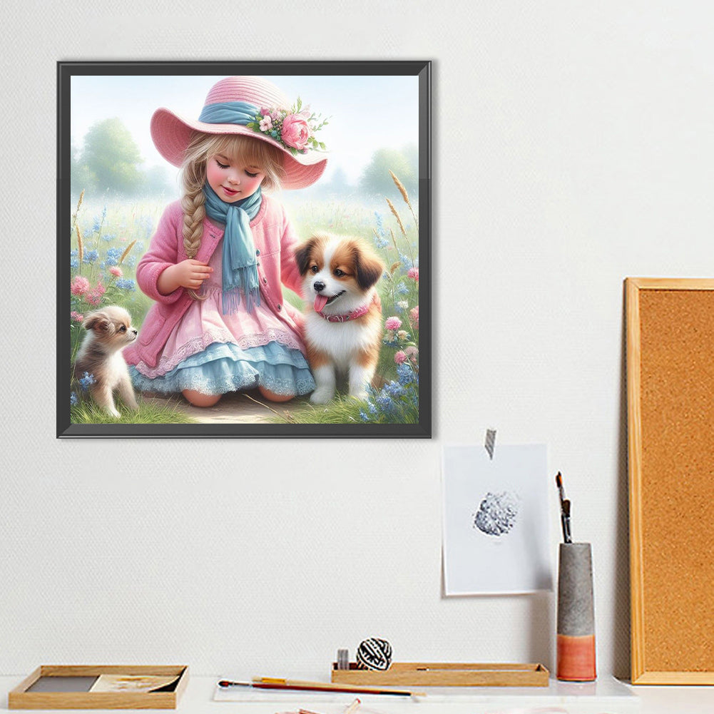 Dog And Little Girl - Full Round Drill Diamond Painting 40*40CM