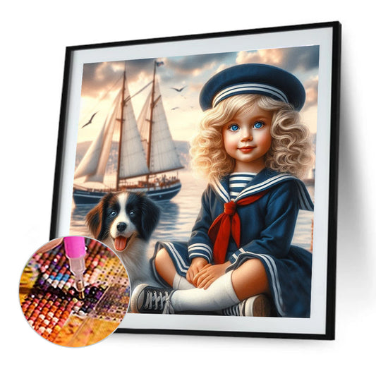 Dog And Little Girl - Full Round Drill Diamond Painting 40*40CM