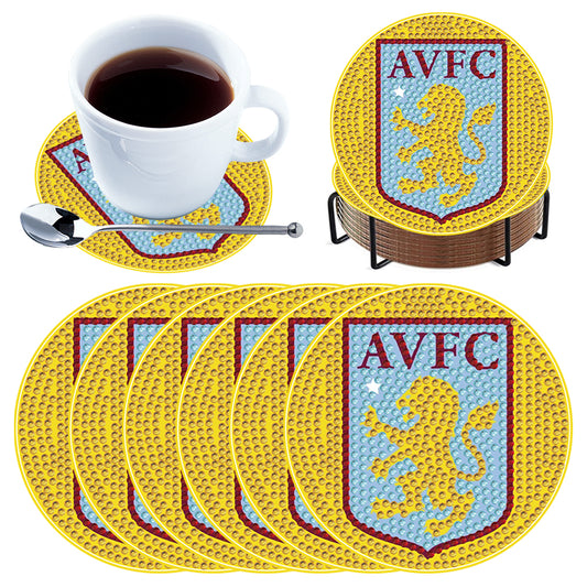 6pcs Aston Villa FC DIY Diamond Painting Coasters Kits with Holder for Adult