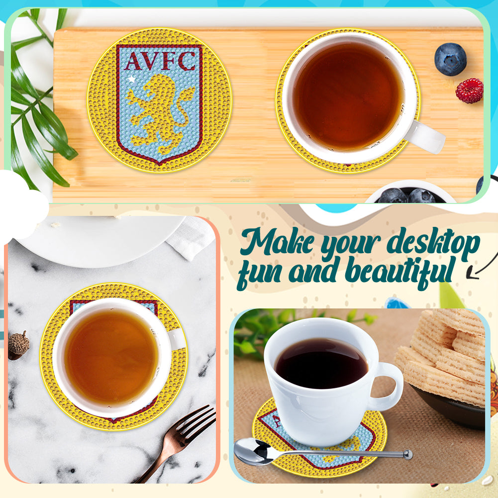 6pcs Aston Villa FC DIY Diamond Painting Coasters Kits with Holder for Adult