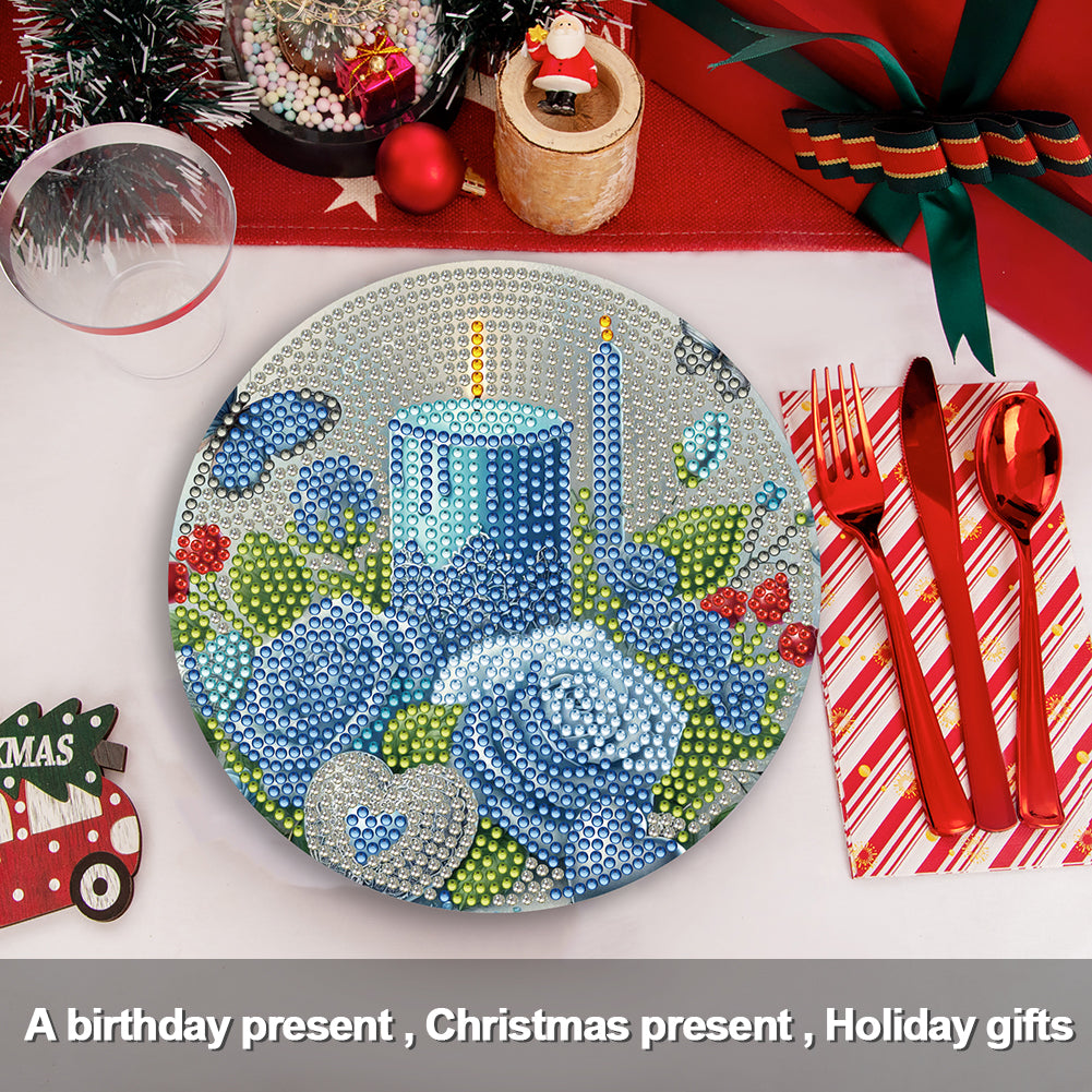 4 PCS Christmas Candle Diamond Painting Placemat Kit for Home Kitchen Parties