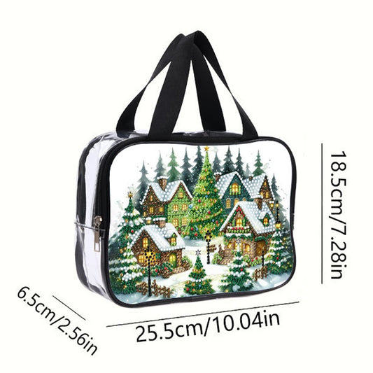 DIY Christmas House Diamond Painting Rhinestone Makeup Bag Large Storage Bag