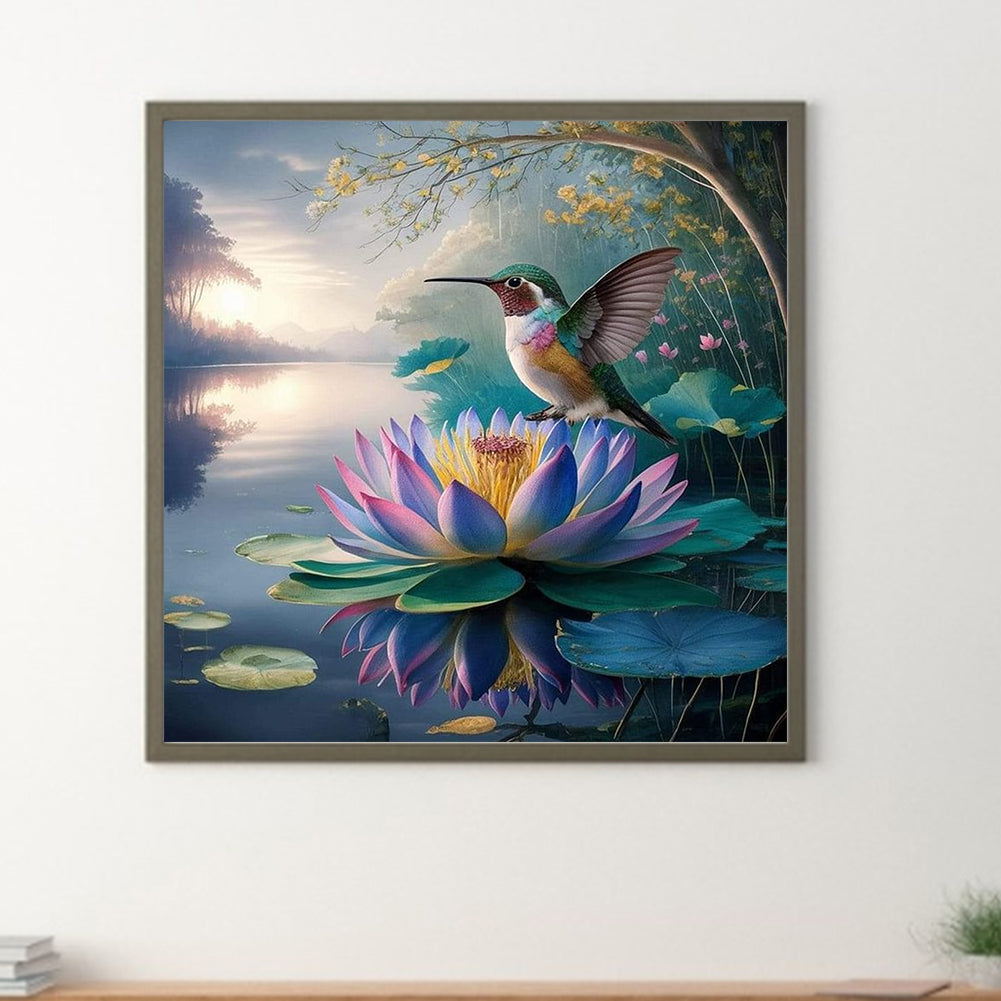 Hummingbird And Lotus - Full Round Drill Diamond Painting 30*30CM