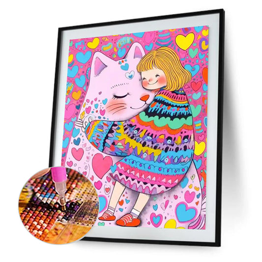Loving Cat Girl - Partial AB Full Round Drill Diamond Painting 40*50CM