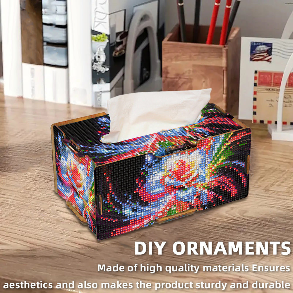 Diamond Painting Tissue Box Kits Rhinestone Craft Kit (Colorful White Rose)
